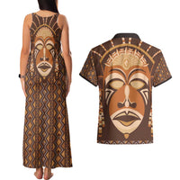 African Mask Printed Mudcloth Couples Matching Tank Maxi Dress and Hawaiian Shirt - Wonder Print Shop