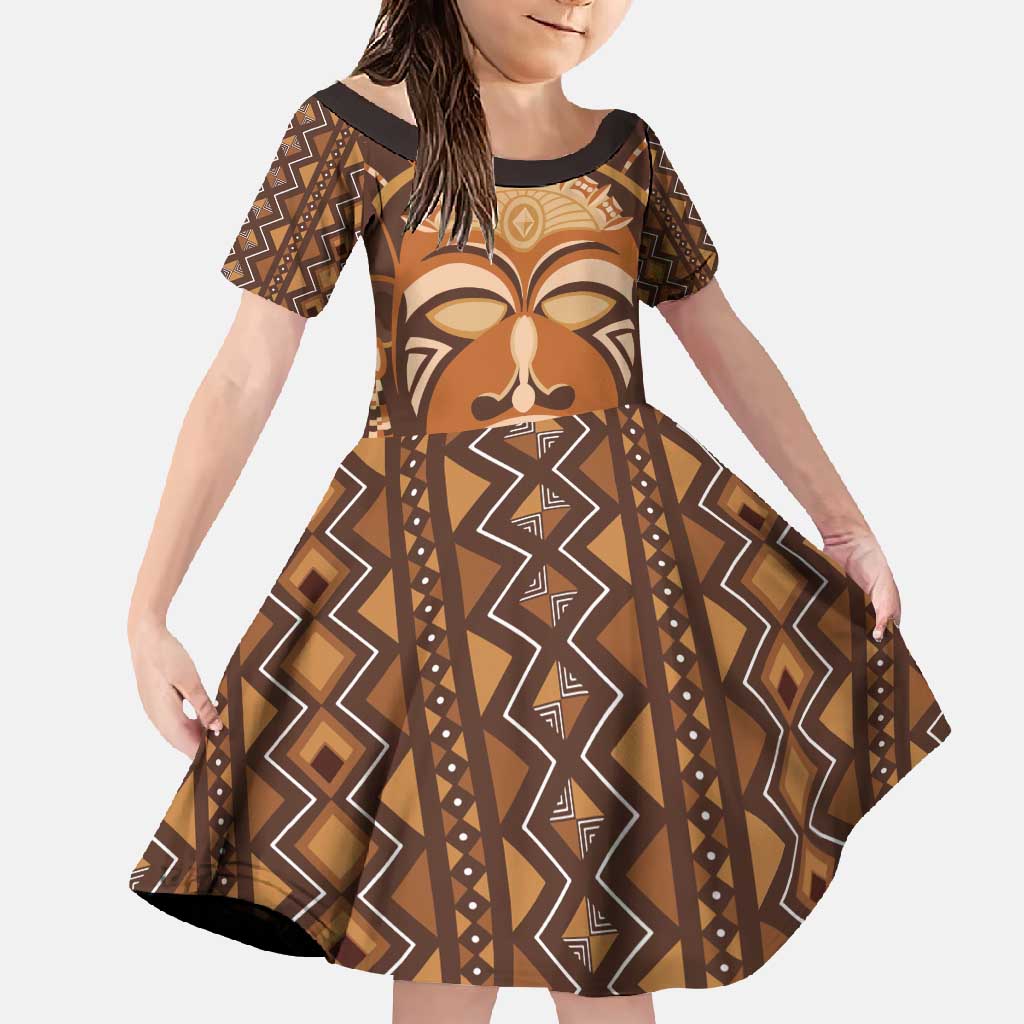 African Mask Printed Mudcloth Family Matching Long Sleeve Bodycon Dress and Hawaiian Shirt - Wonder Print Shop