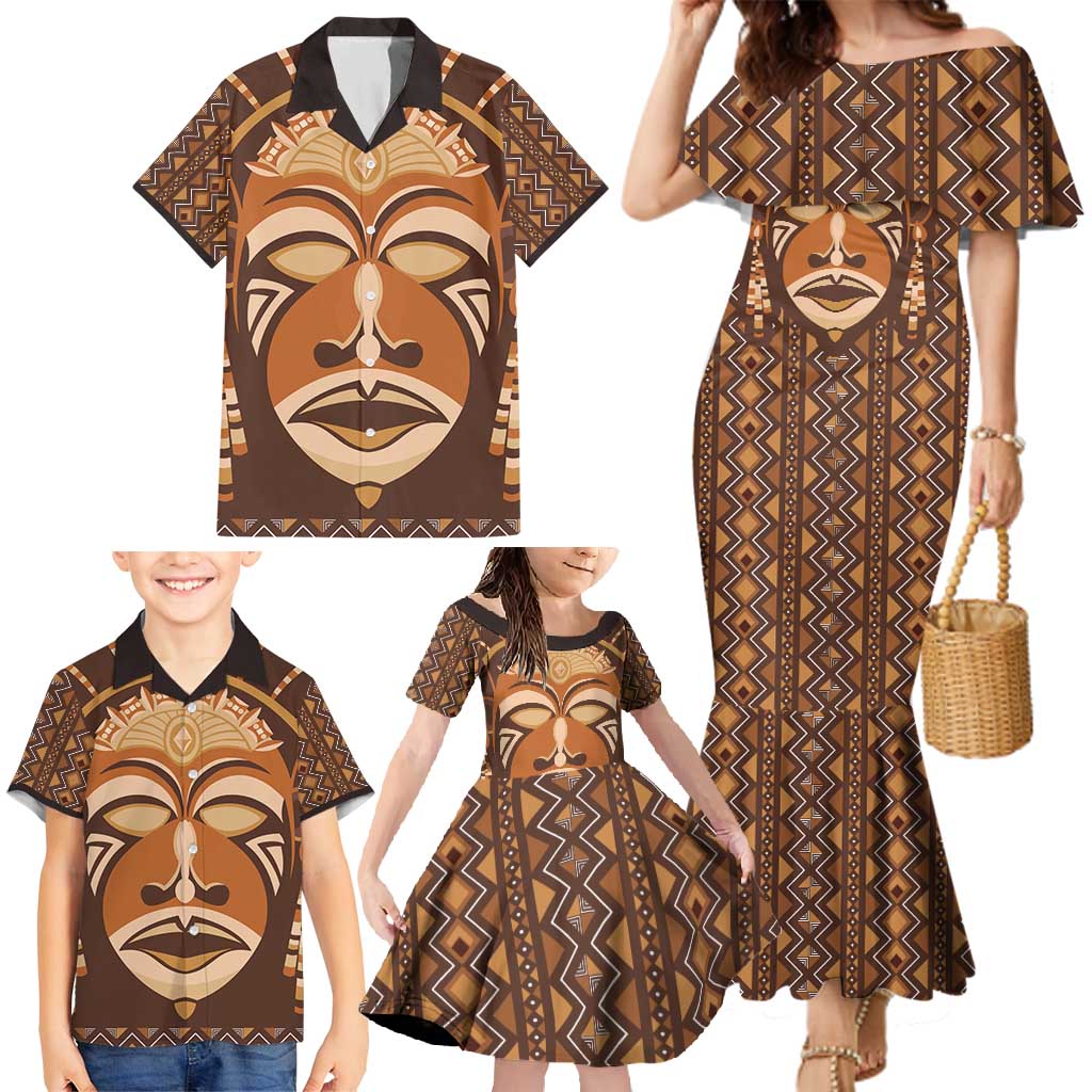 African Mask Printed Mudcloth Family Matching Mermaid Dress and Hawaiian Shirt - Wonder Print Shop