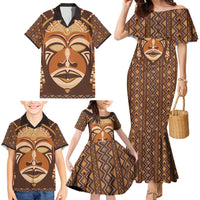 African Mask Printed Mudcloth Family Matching Mermaid Dress and Hawaiian Shirt - Wonder Print Shop