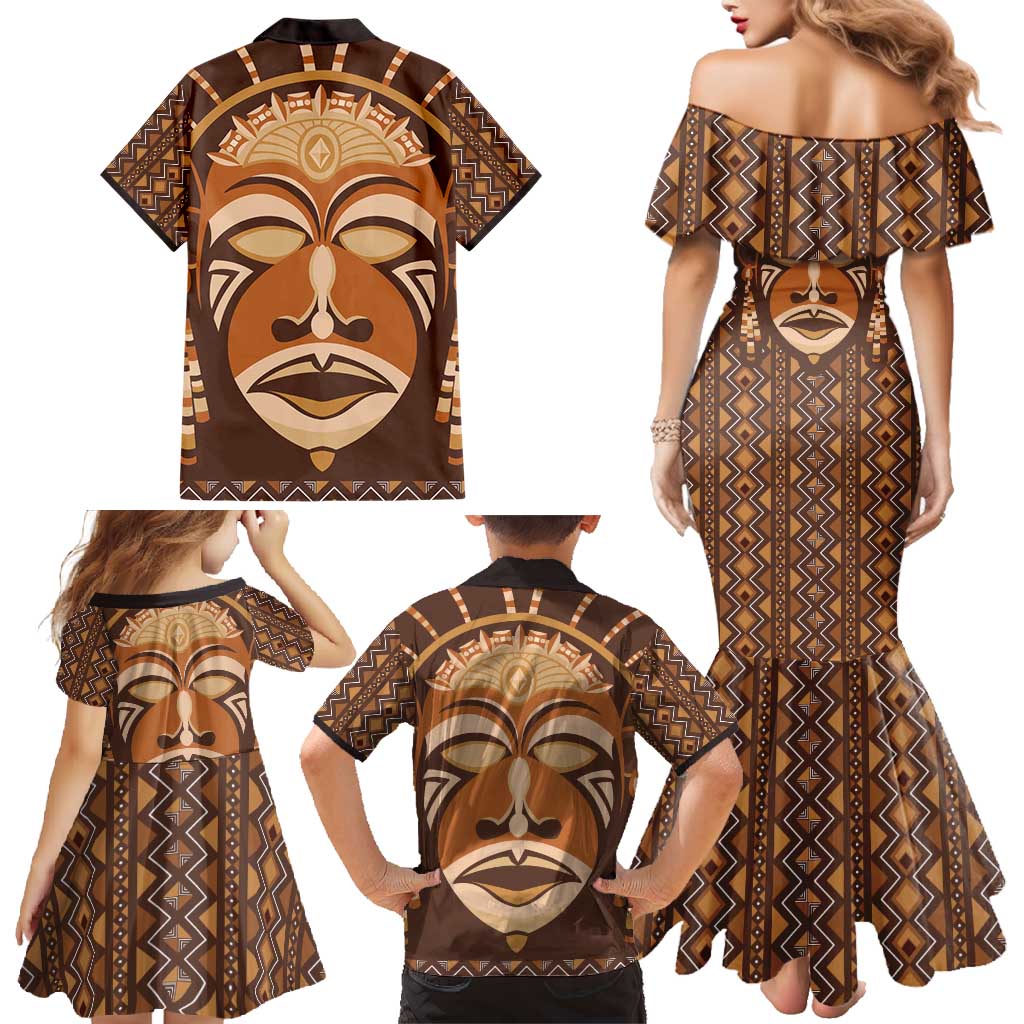 African Mask Printed Mudcloth Family Matching Mermaid Dress and Hawaiian Shirt - Wonder Print Shop