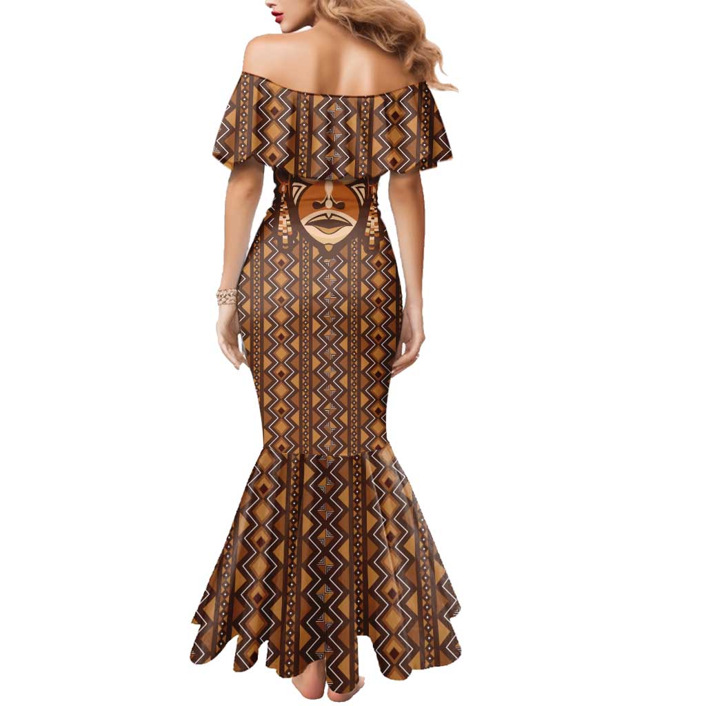 African Mask Printed Mudcloth Family Matching Mermaid Dress and Hawaiian Shirt - Wonder Print Shop