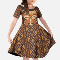 African Mask Printed Mudcloth Family Matching Off The Shoulder Long Sleeve Dress and Hawaiian Shirt - Wonder Print Shop