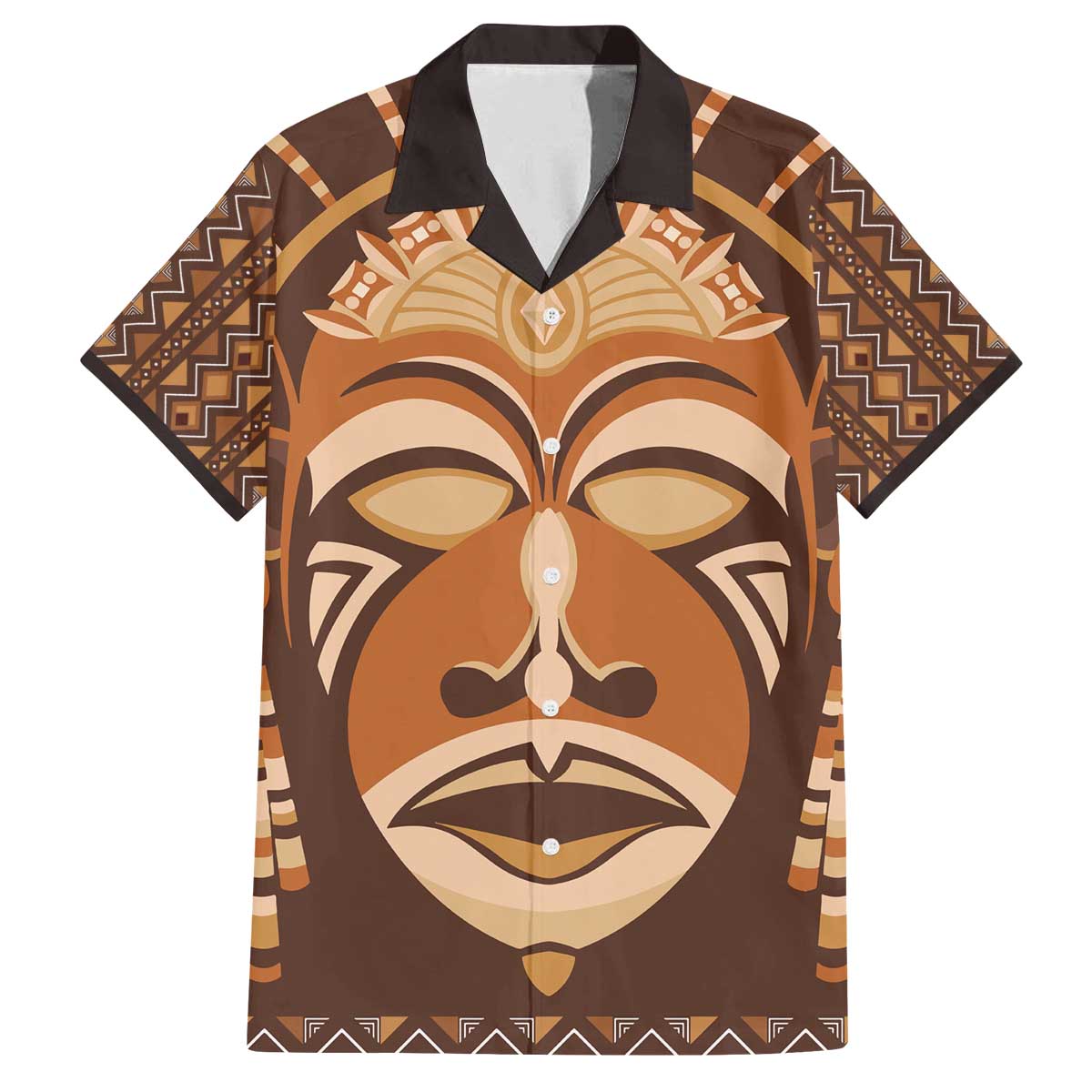African Mask Printed Mudcloth Family Matching Off The Shoulder Long Sleeve Dress and Hawaiian Shirt - Wonder Print Shop