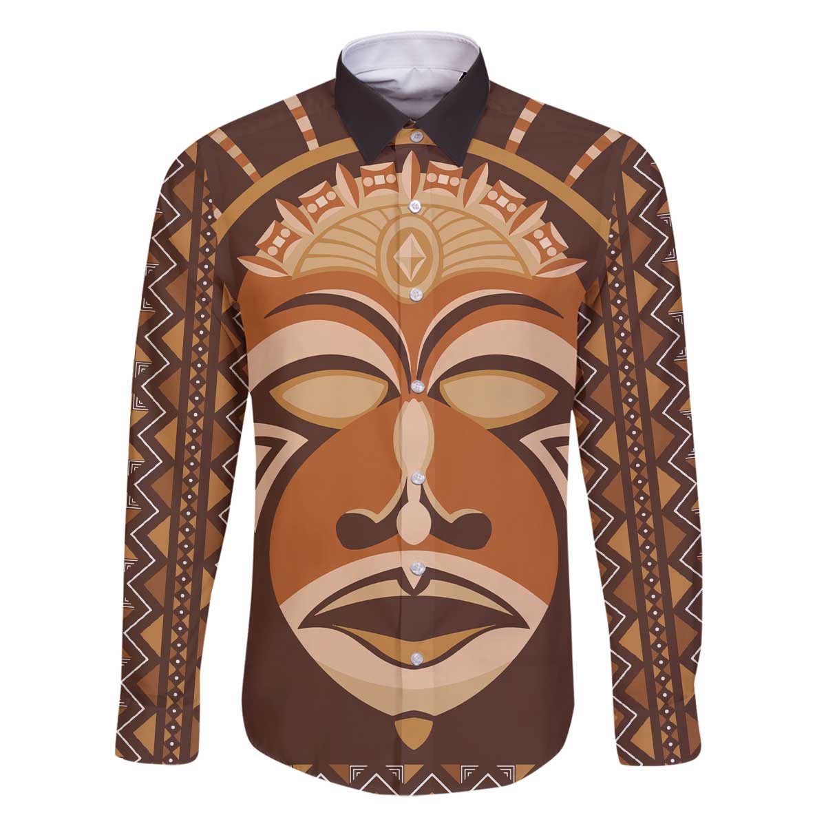 African Mask Printed Mudcloth Family Matching Off The Shoulder Long Sleeve Dress and Hawaiian Shirt - Wonder Print Shop