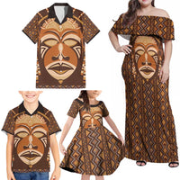 African Mask Printed Mudcloth Family Matching Off Shoulder Maxi Dress and Hawaiian Shirt - Wonder Print Shop