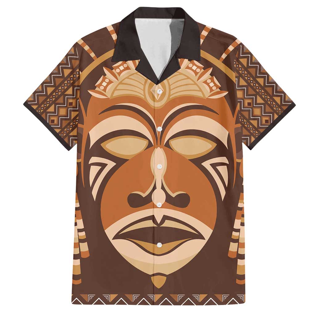 African Mask Printed Mudcloth Family Matching Off Shoulder Maxi Dress and Hawaiian Shirt - Wonder Print Shop