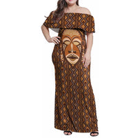 African Mask Printed Mudcloth Family Matching Off Shoulder Maxi Dress and Hawaiian Shirt - Wonder Print Shop