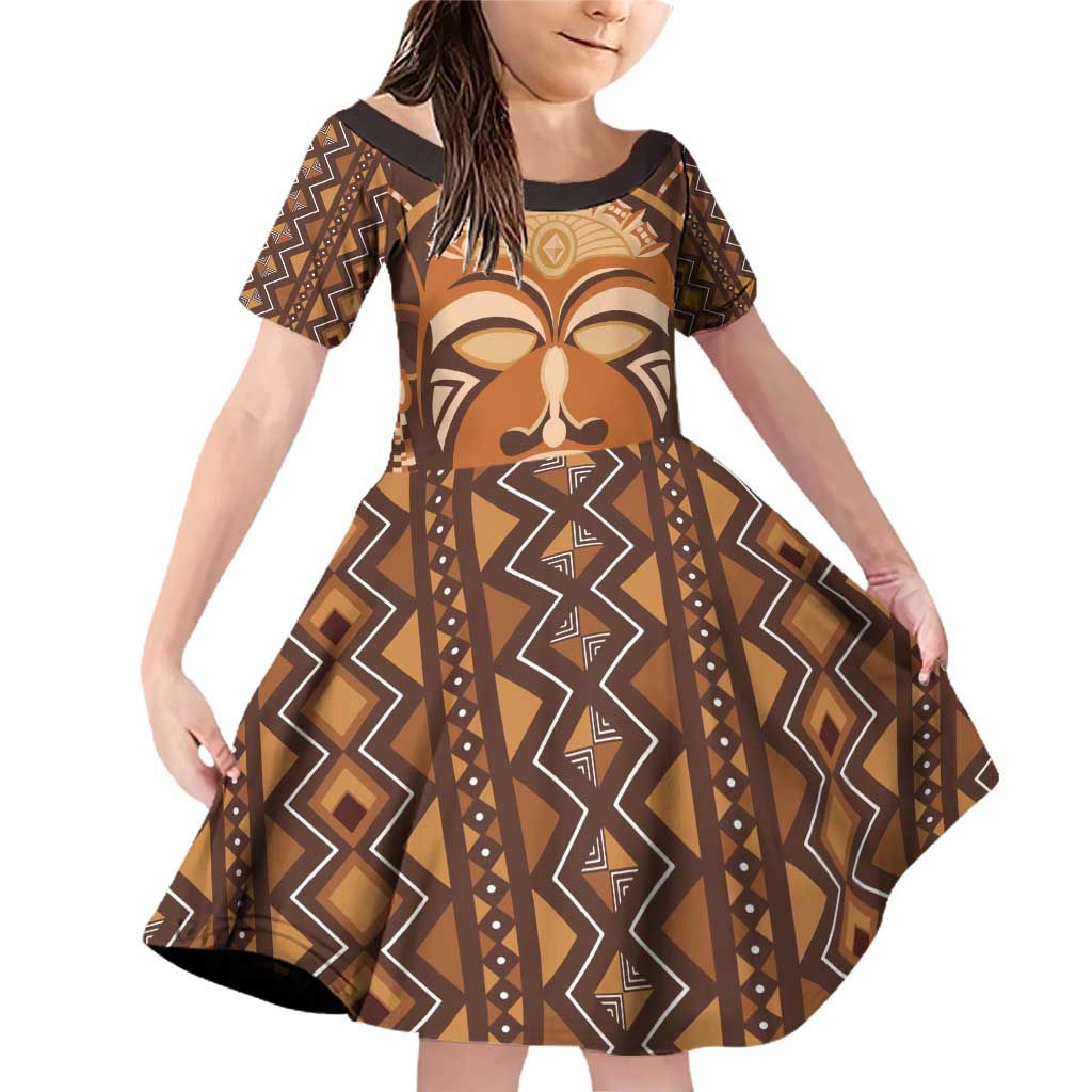 African Mask Printed Mudcloth Family Matching Off Shoulder Short Dress and Hawaiian Shirt - Wonder Print Shop