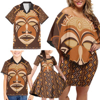 African Mask Printed Mudcloth Family Matching Off Shoulder Short Dress and Hawaiian Shirt - Wonder Print Shop