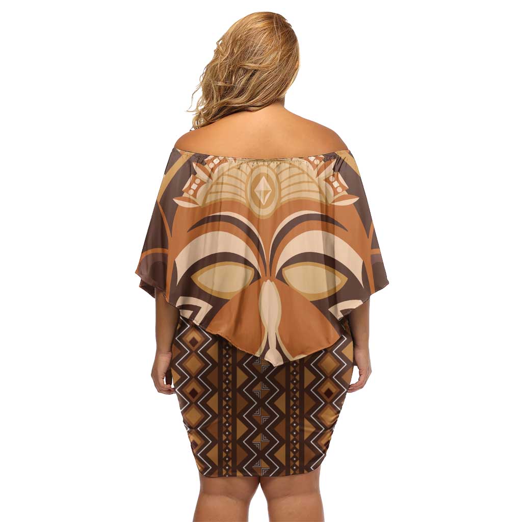 African Mask Printed Mudcloth Family Matching Off Shoulder Short Dress and Hawaiian Shirt - Wonder Print Shop