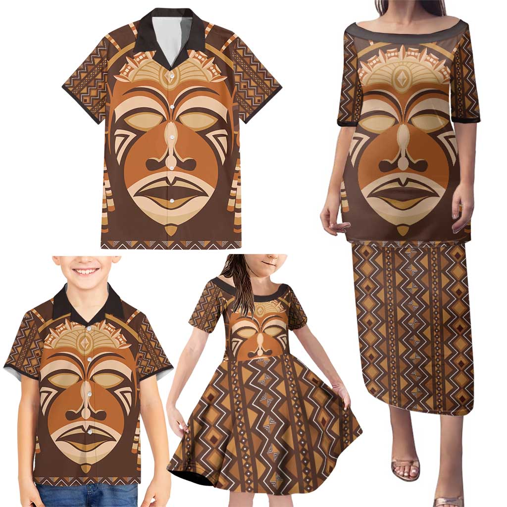 African Mask Printed Mudcloth Family Matching Puletasi and Hawaiian Shirt - Wonder Print Shop