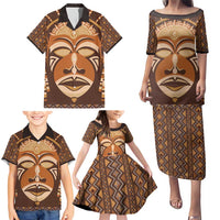 African Mask Printed Mudcloth Family Matching Puletasi and Hawaiian Shirt - Wonder Print Shop