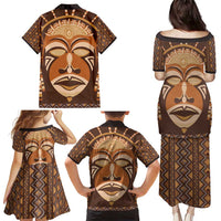 African Mask Printed Mudcloth Family Matching Puletasi and Hawaiian Shirt - Wonder Print Shop