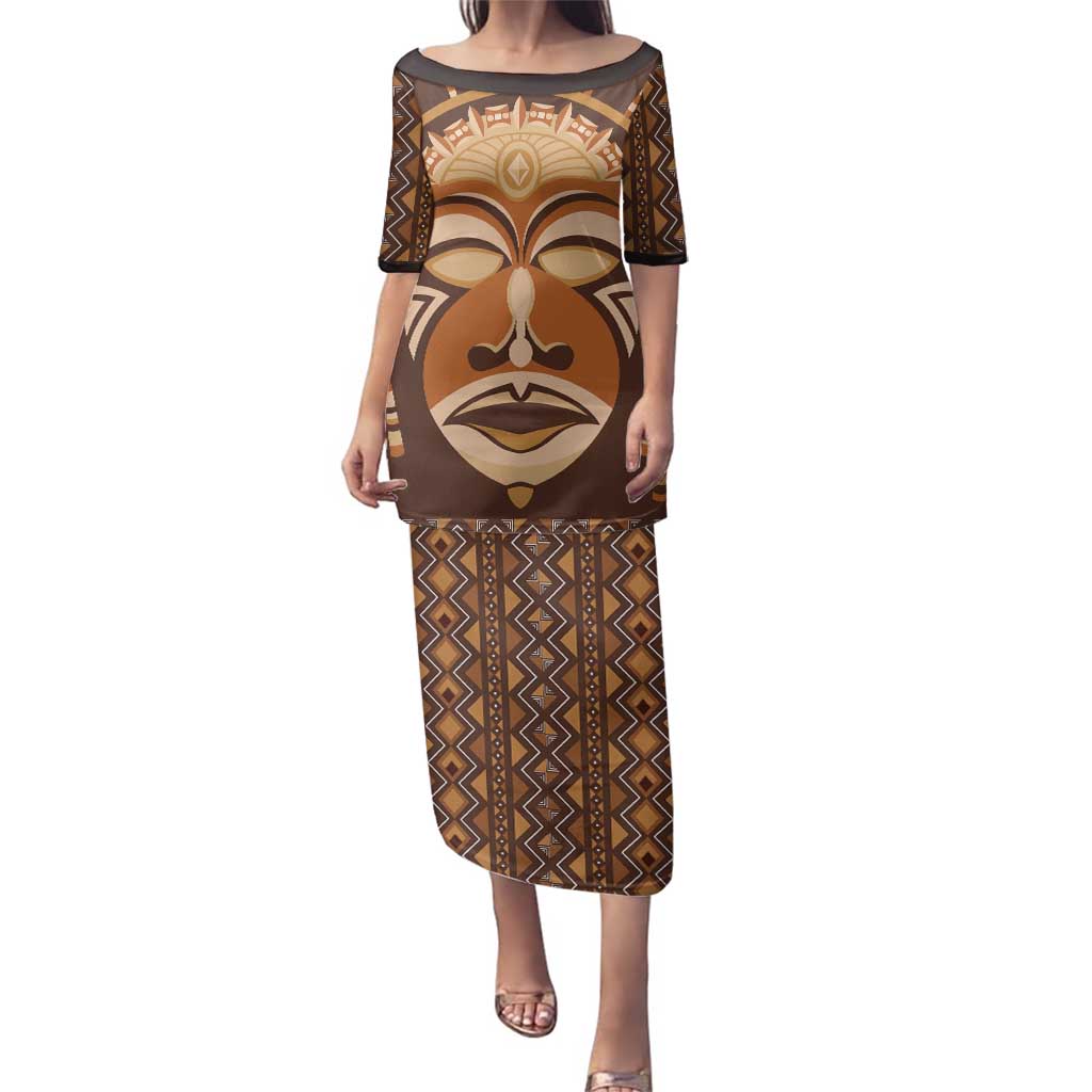 African Mask Printed Mudcloth Family Matching Puletasi and Hawaiian Shirt - Wonder Print Shop