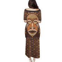 African Mask Printed Mudcloth Family Matching Puletasi and Hawaiian Shirt - Wonder Print Shop