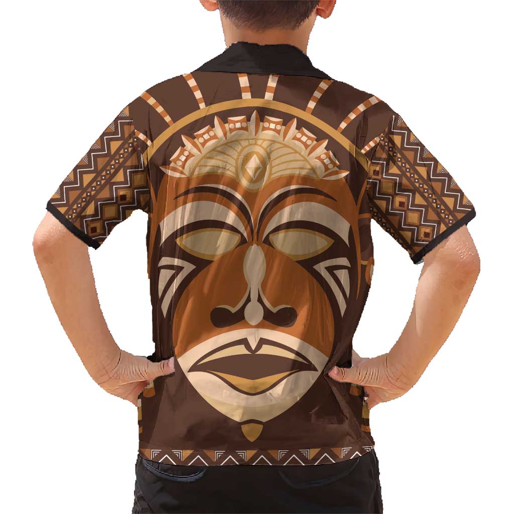 African Mask Printed Mudcloth Family Matching Short Sleeve Bodycon Dress and Hawaiian Shirt - Wonder Print Shop