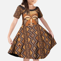 African Mask Printed Mudcloth Family Matching Short Sleeve Bodycon Dress and Hawaiian Shirt - Wonder Print Shop
