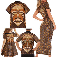African Mask Printed Mudcloth Family Matching Short Sleeve Bodycon Dress and Hawaiian Shirt - Wonder Print Shop