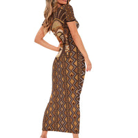 African Mask Printed Mudcloth Family Matching Short Sleeve Bodycon Dress and Hawaiian Shirt - Wonder Print Shop