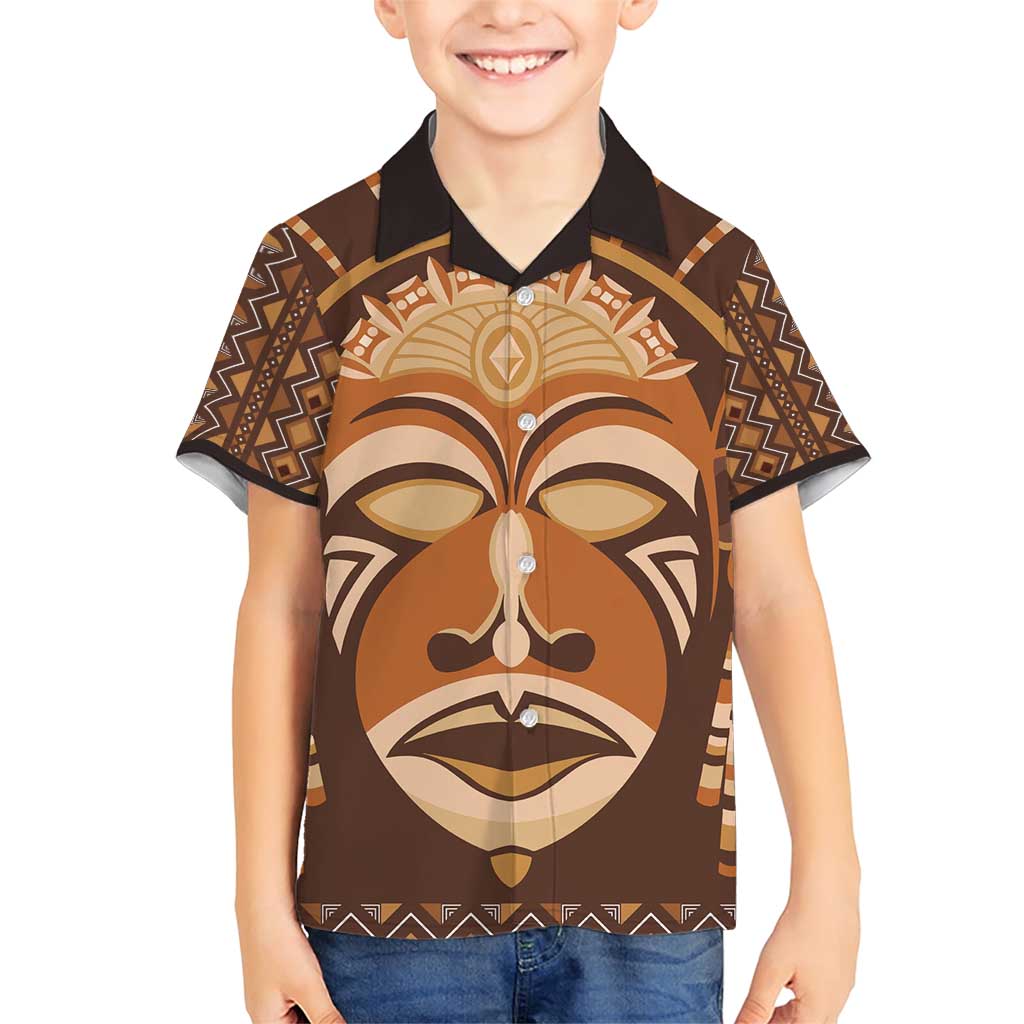 African Mask Printed Mudcloth Family Matching Short Sleeve Bodycon Dress and Hawaiian Shirt - Wonder Print Shop
