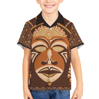 African Mask Printed Mudcloth Family Matching Short Sleeve Bodycon Dress and Hawaiian Shirt - Wonder Print Shop
