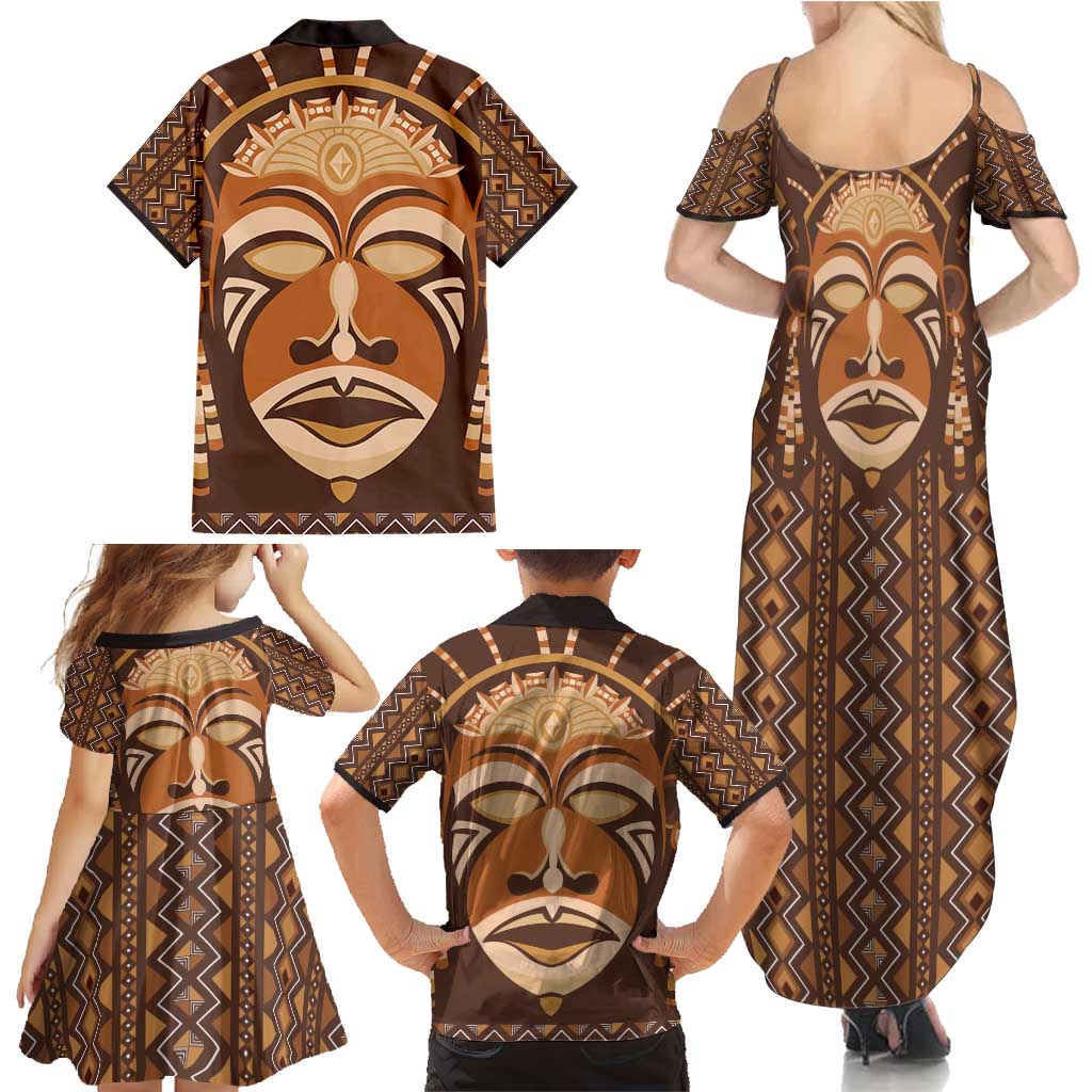African Mask Printed Mudcloth Family Matching Summer Maxi Dress and Hawaiian Shirt - Wonder Print Shop