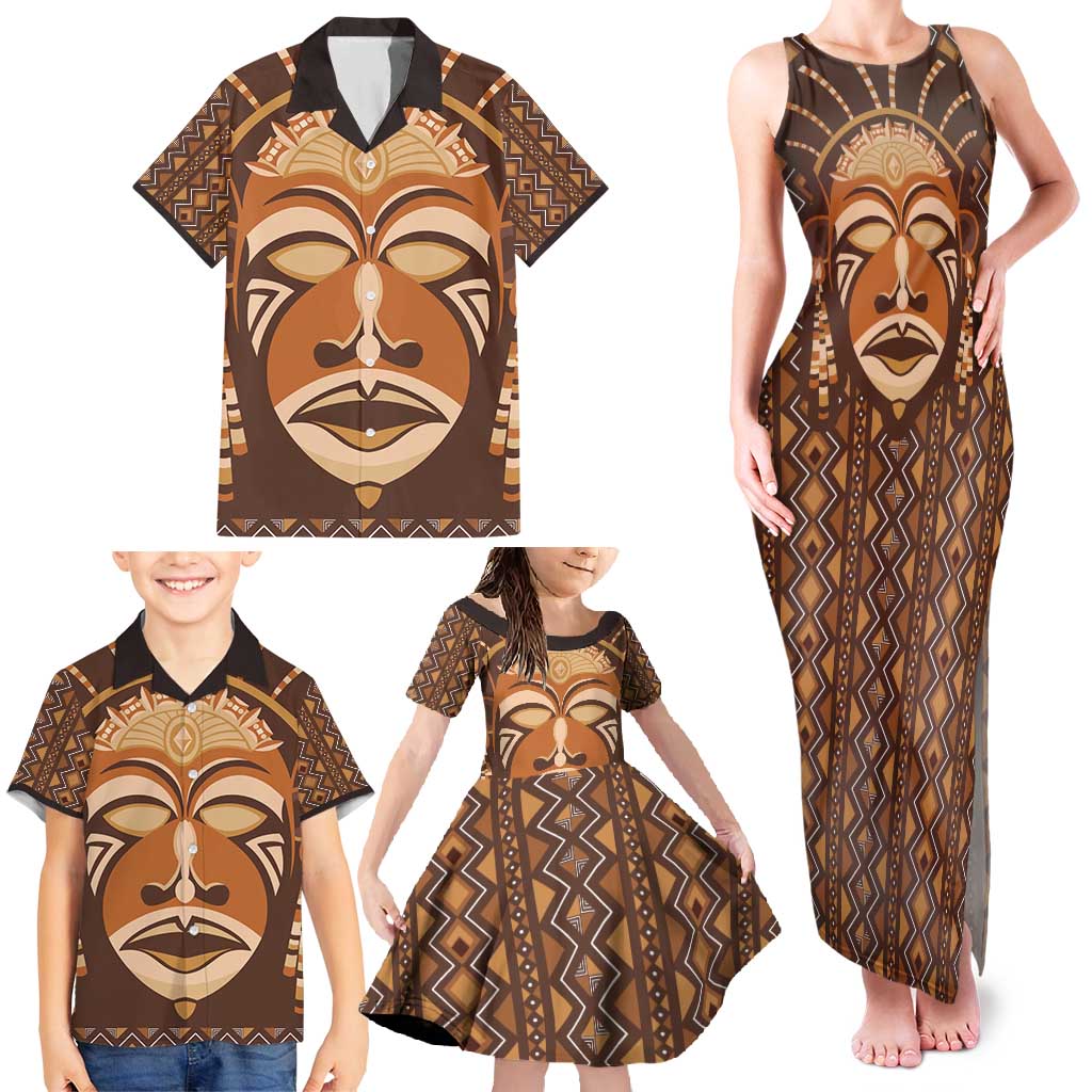 African Mask Printed Mudcloth Family Matching Tank Maxi Dress and Hawaiian Shirt - Wonder Print Shop