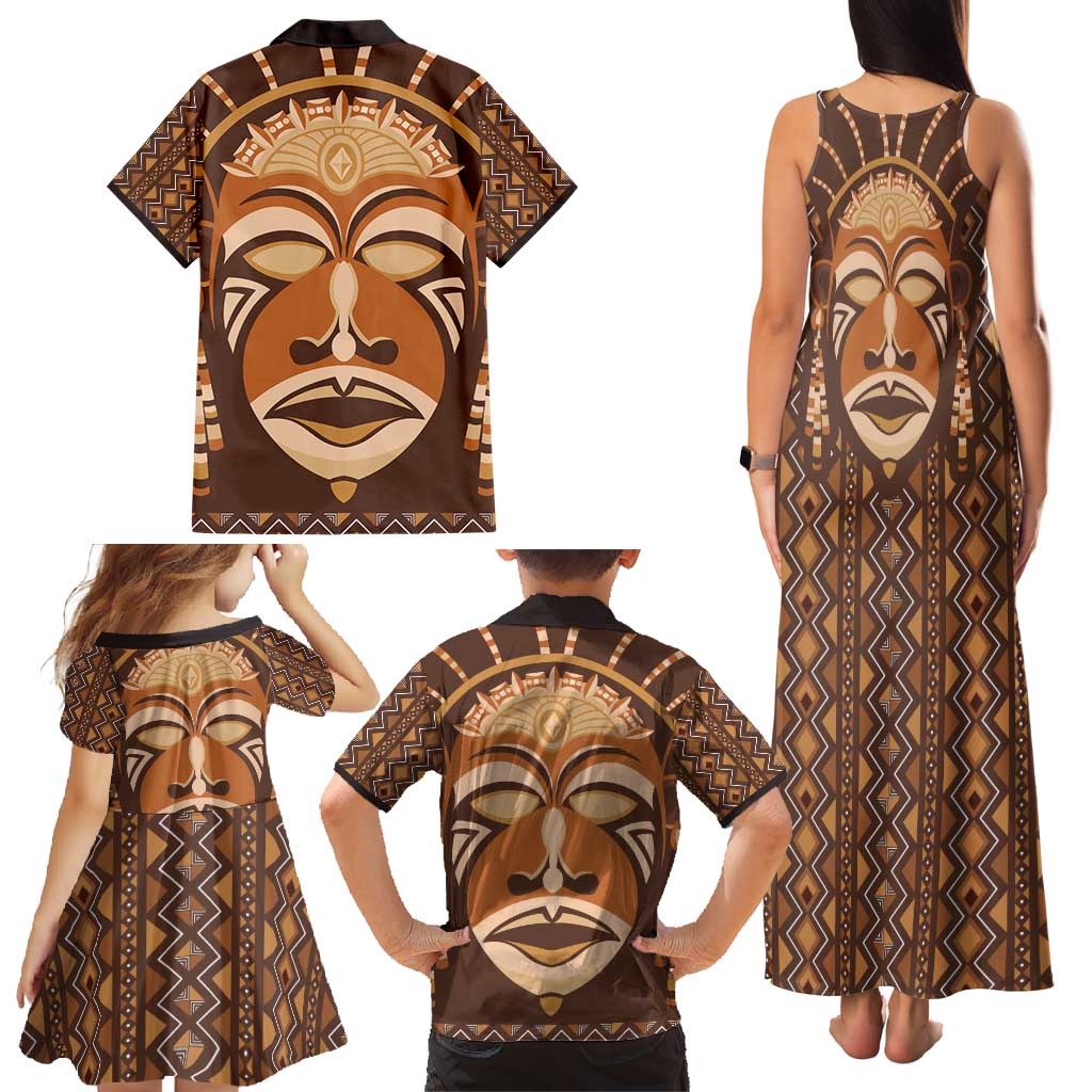 African Mask Printed Mudcloth Family Matching Tank Maxi Dress and Hawaiian Shirt - Wonder Print Shop