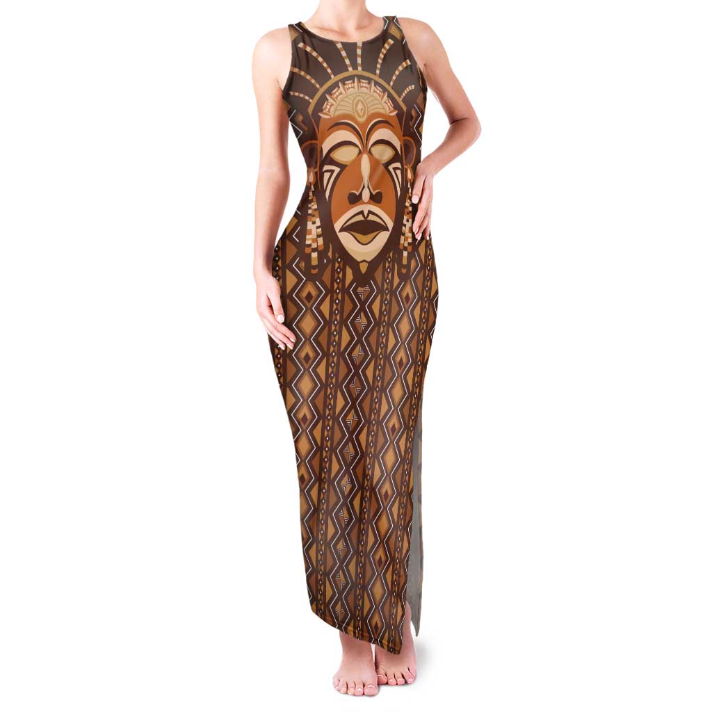 African Mask Printed Mudcloth Family Matching Tank Maxi Dress and Hawaiian Shirt - Wonder Print Shop