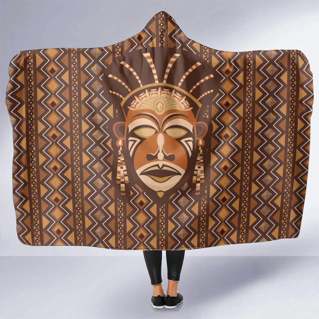 African Mask Printed Mudcloth Hooded Blanket