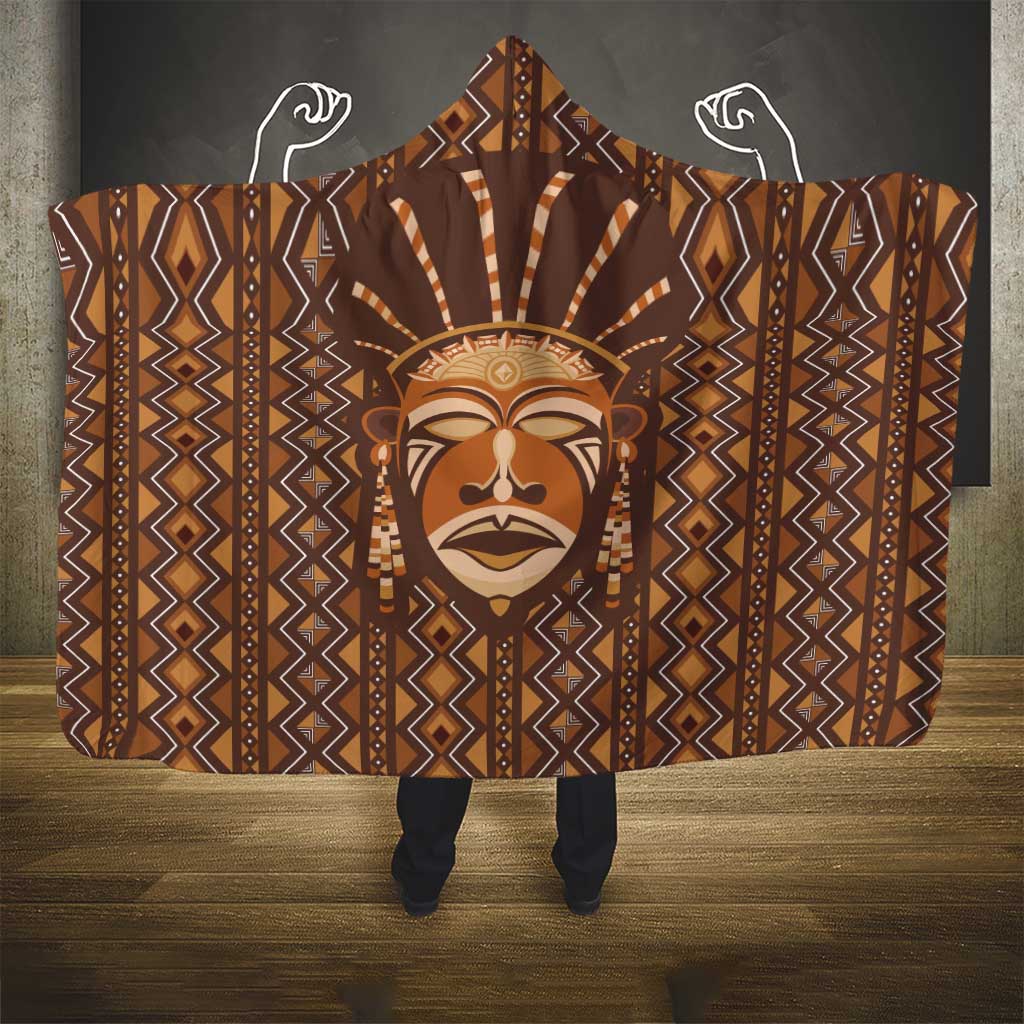 African Mask Printed Mudcloth Hooded Blanket