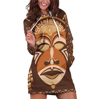 African Mask Printed Mudcloth Hoodie Dress - Wonder Print Shop