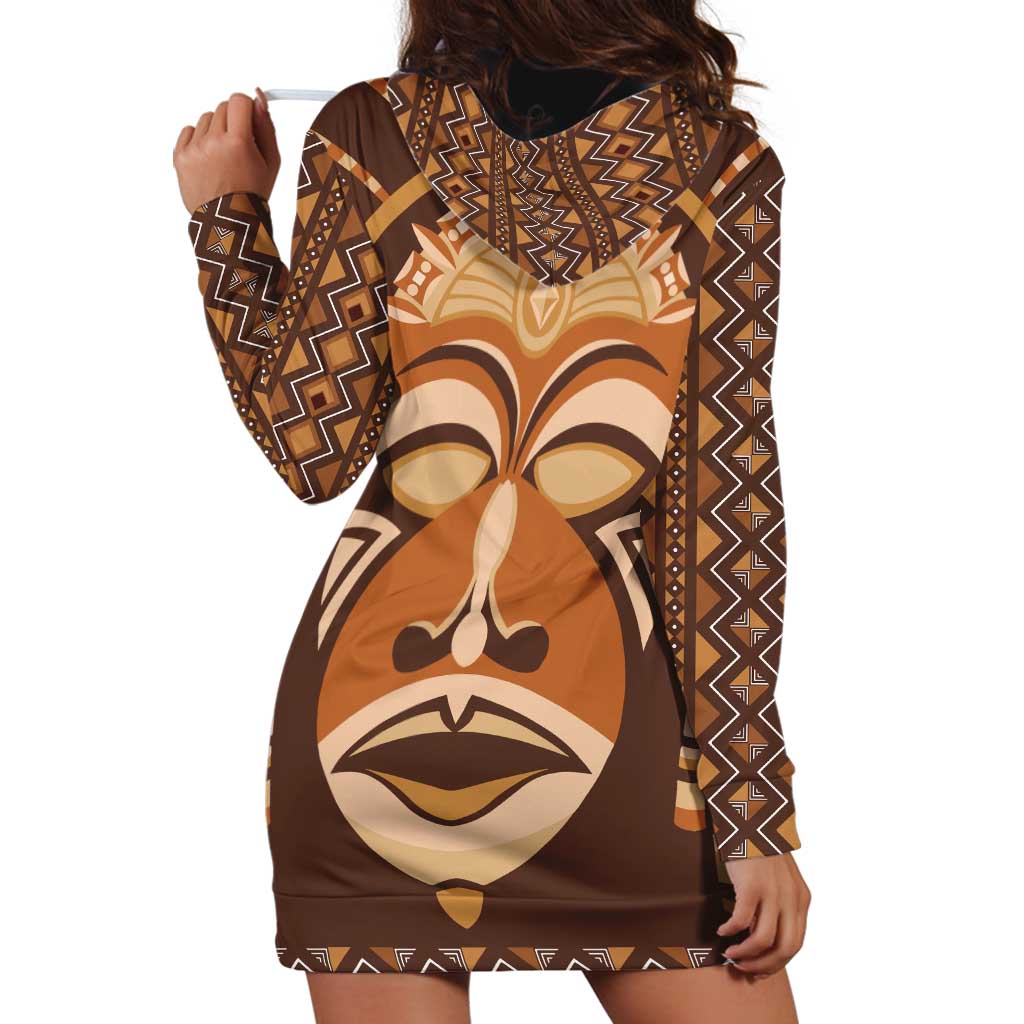 African Mask Printed Mudcloth Hoodie Dress - Wonder Print Shop