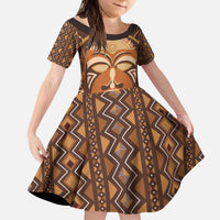 African Mask Printed Mudcloth Kid Short Sleeve Dress - Wonder Print Shop