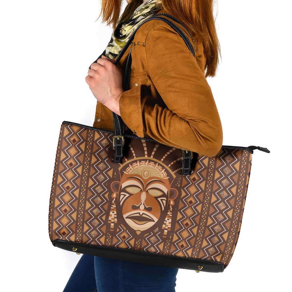 African Mask Printed Mudcloth Leather Tote Bag - Wonder Print Shop
