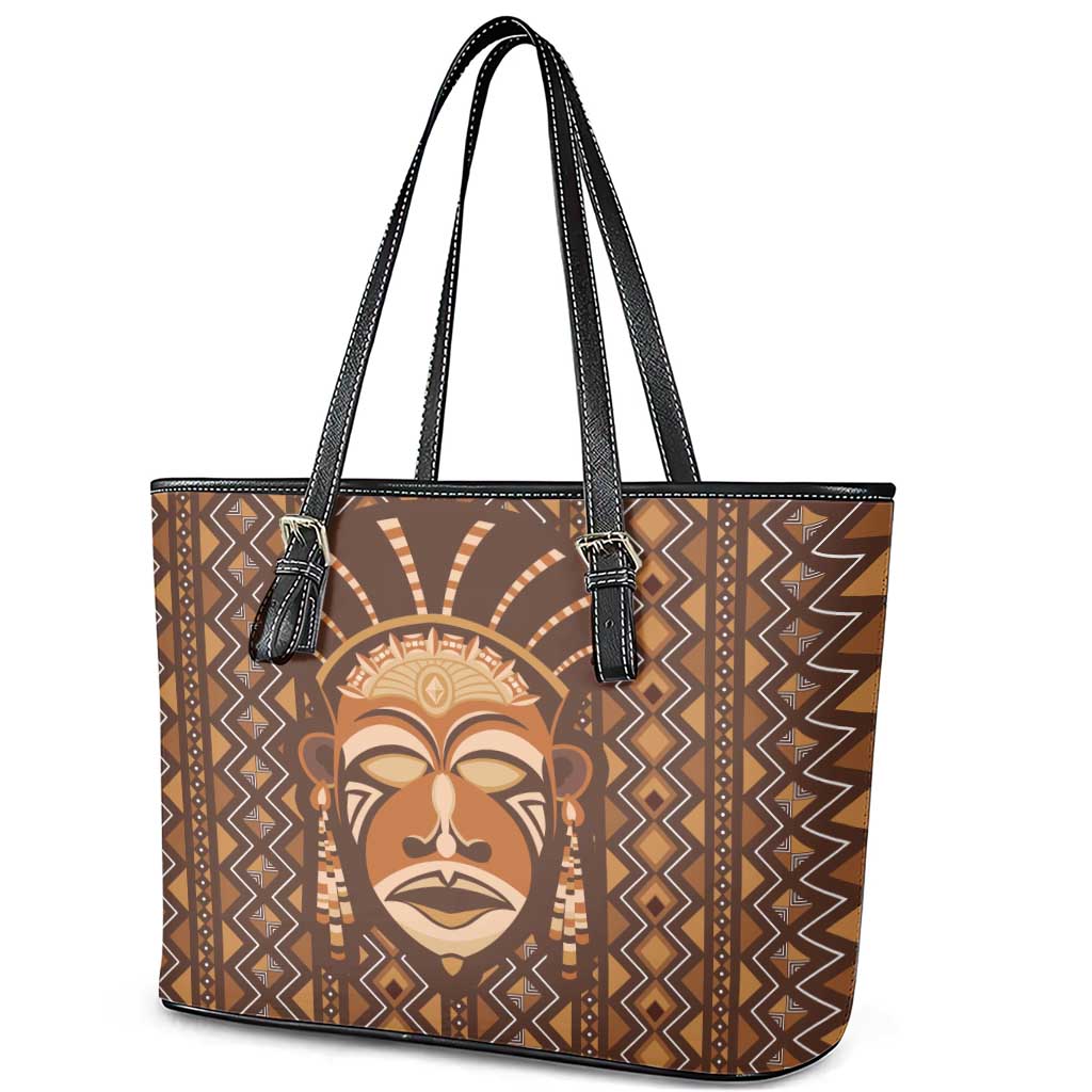 African Mask Printed Mudcloth Leather Tote Bag - Wonder Print Shop