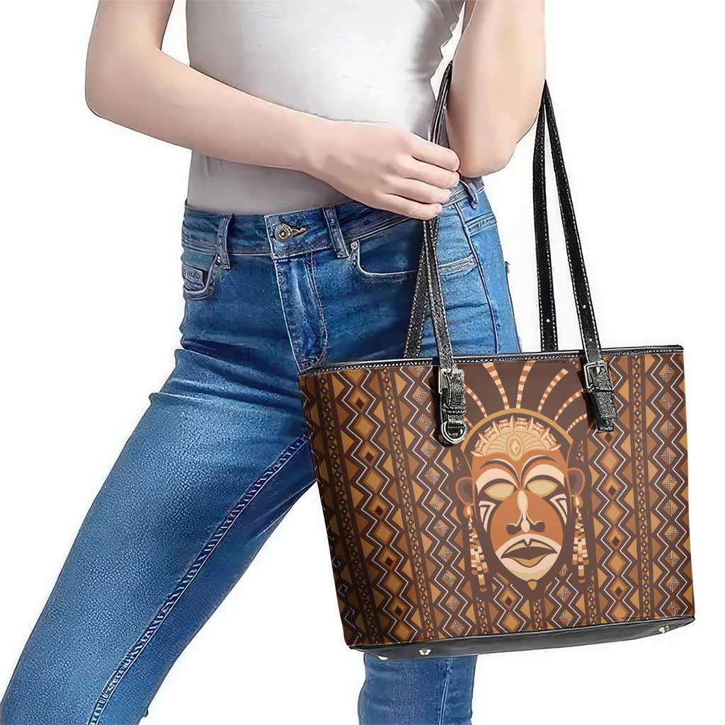African Mask Printed Mudcloth Leather Tote Bag - Wonder Print Shop
