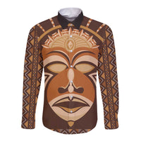 African Mask Printed Mudcloth Long Sleeve Button Shirt - Wonder Print Shop