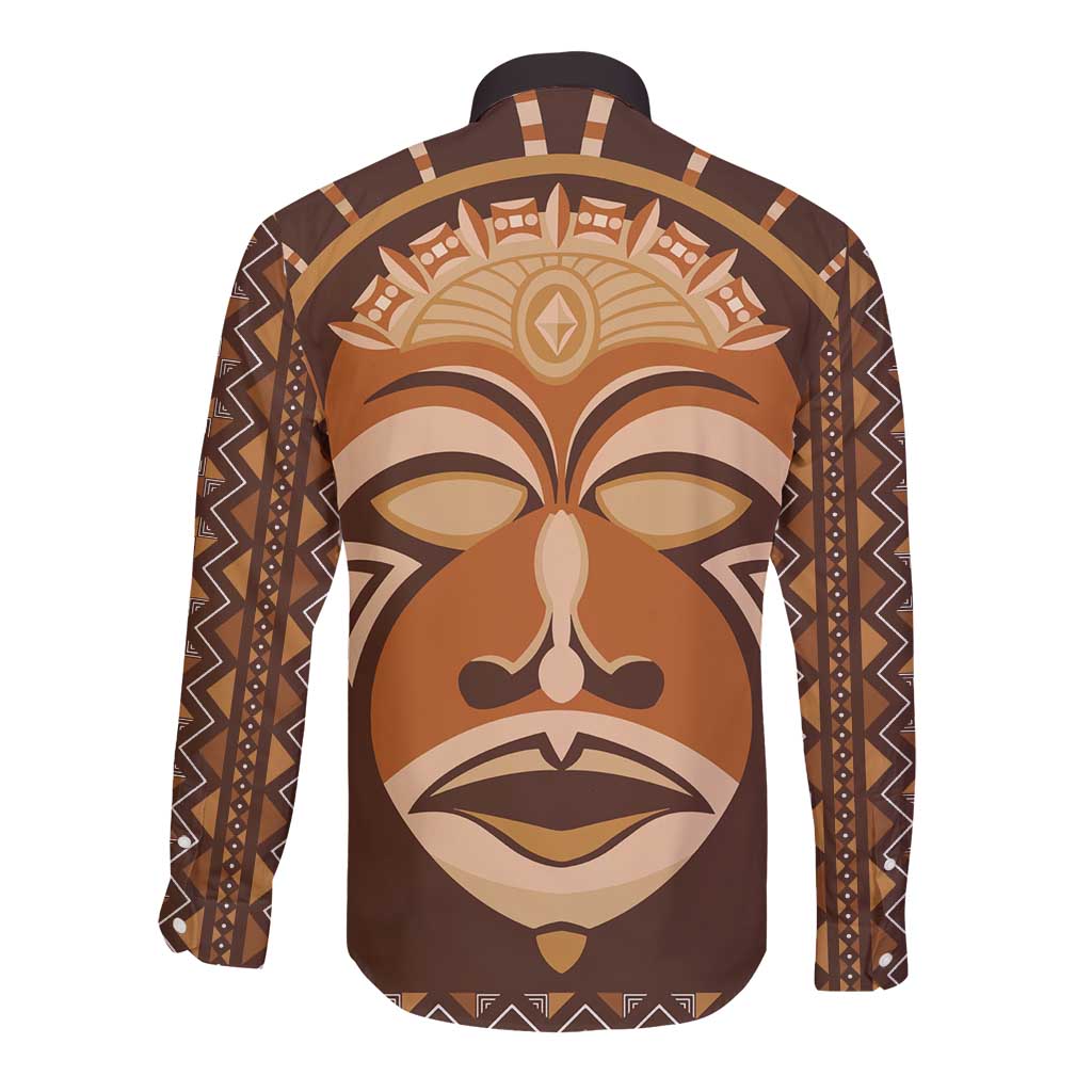 African Mask Printed Mudcloth Long Sleeve Button Shirt - Wonder Print Shop