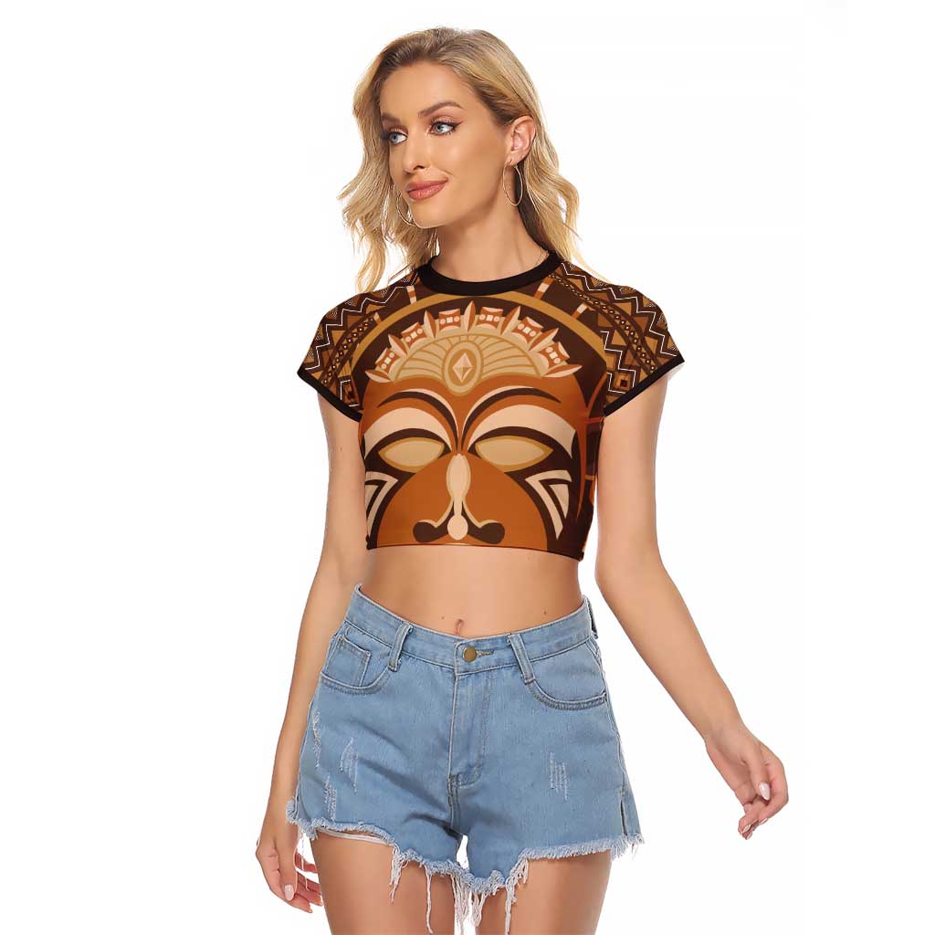 African Mask Printed Mudcloth Raglan Cropped T Shirt - Wonder Print Shop