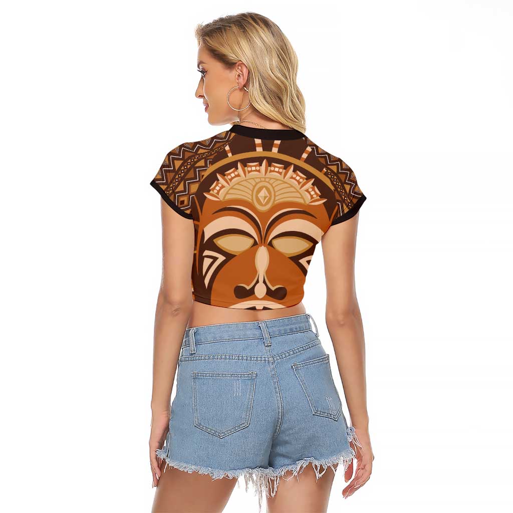 African Mask Printed Mudcloth Raglan Cropped T Shirt - Wonder Print Shop