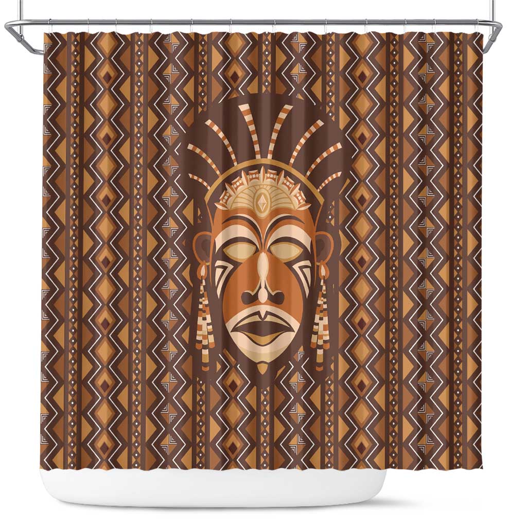 African Mask Printed Mudcloth Shower Curtain