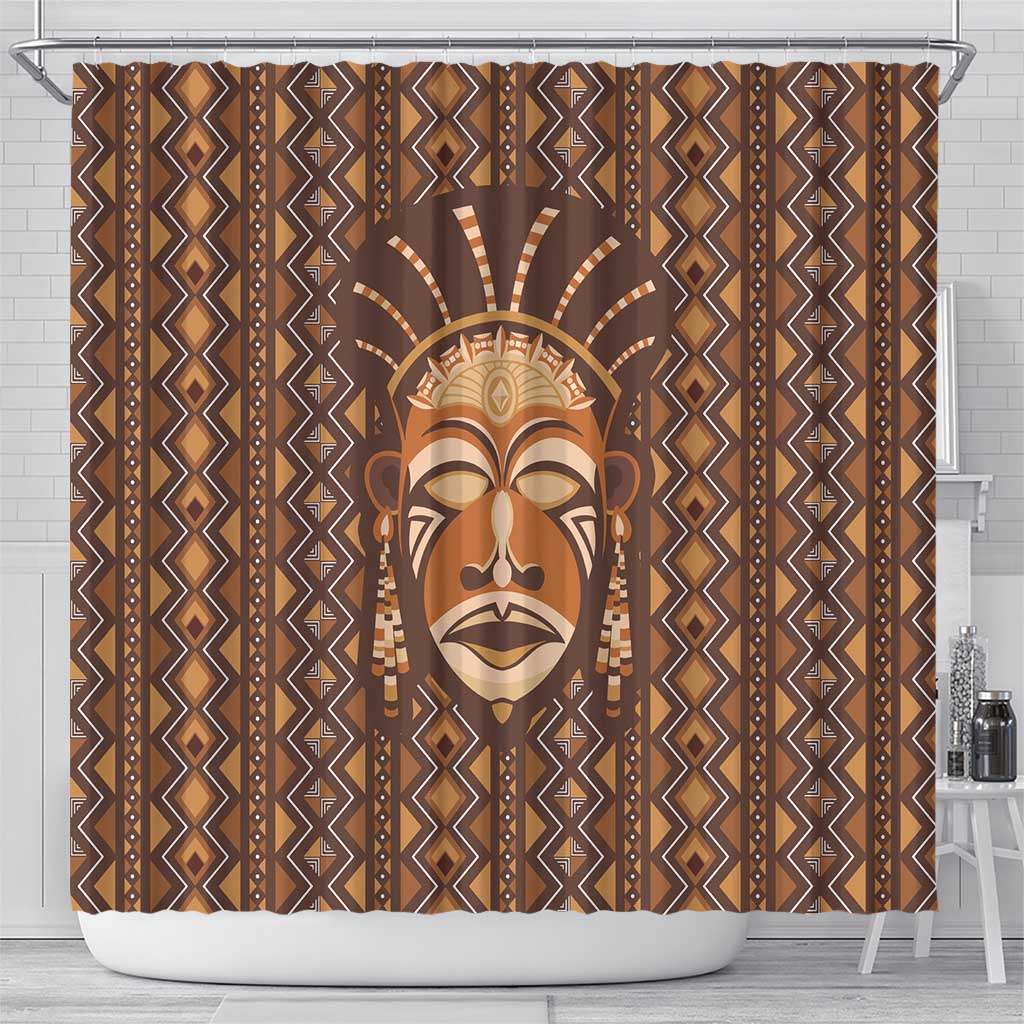African Mask Printed Mudcloth Shower Curtain