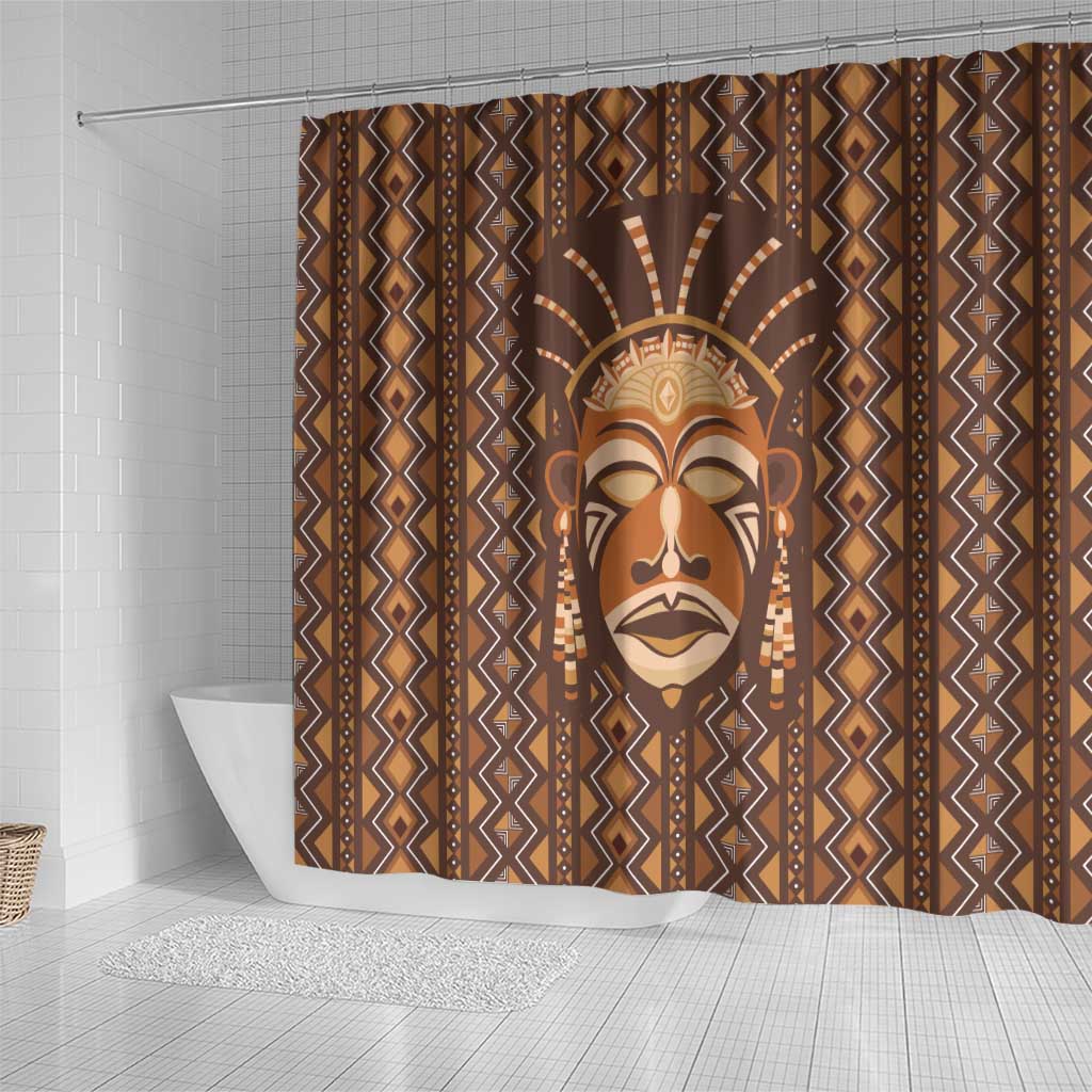 African Mask Printed Mudcloth Shower Curtain