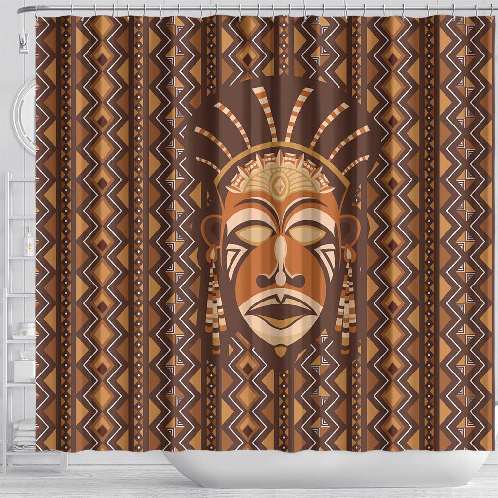 African Mask Printed Mudcloth Shower Curtain