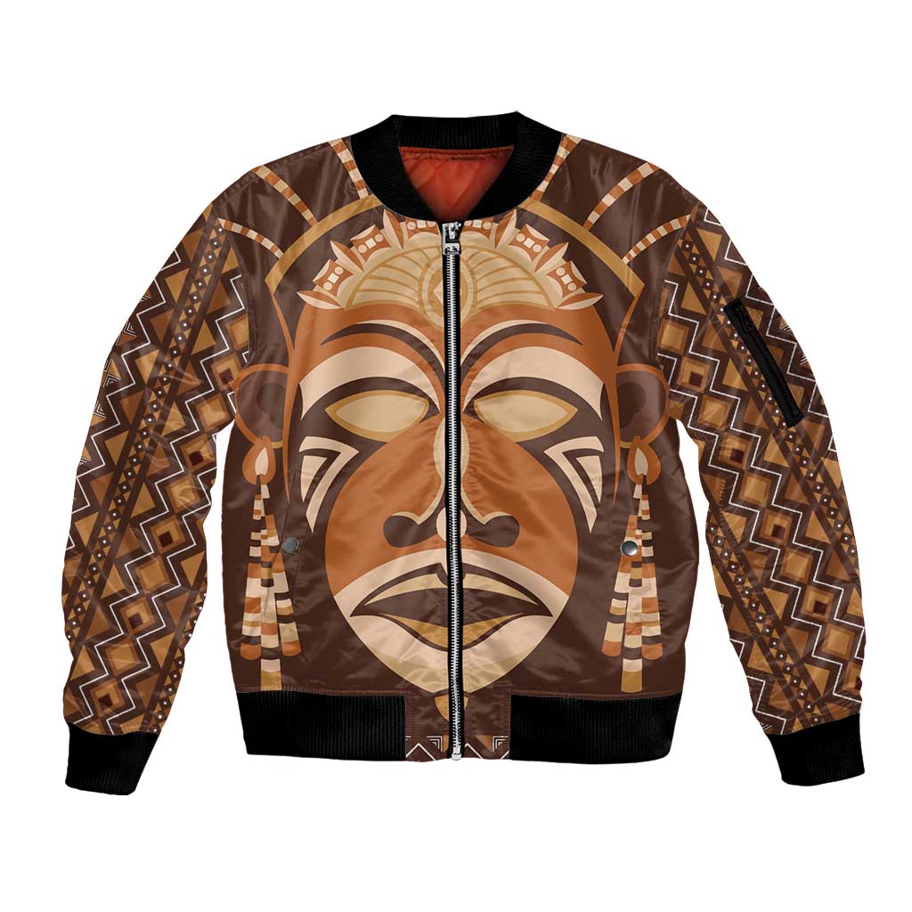 African Mask Printed Mudcloth Sleeve Zip Bomber Jacket - Wonder Print Shop