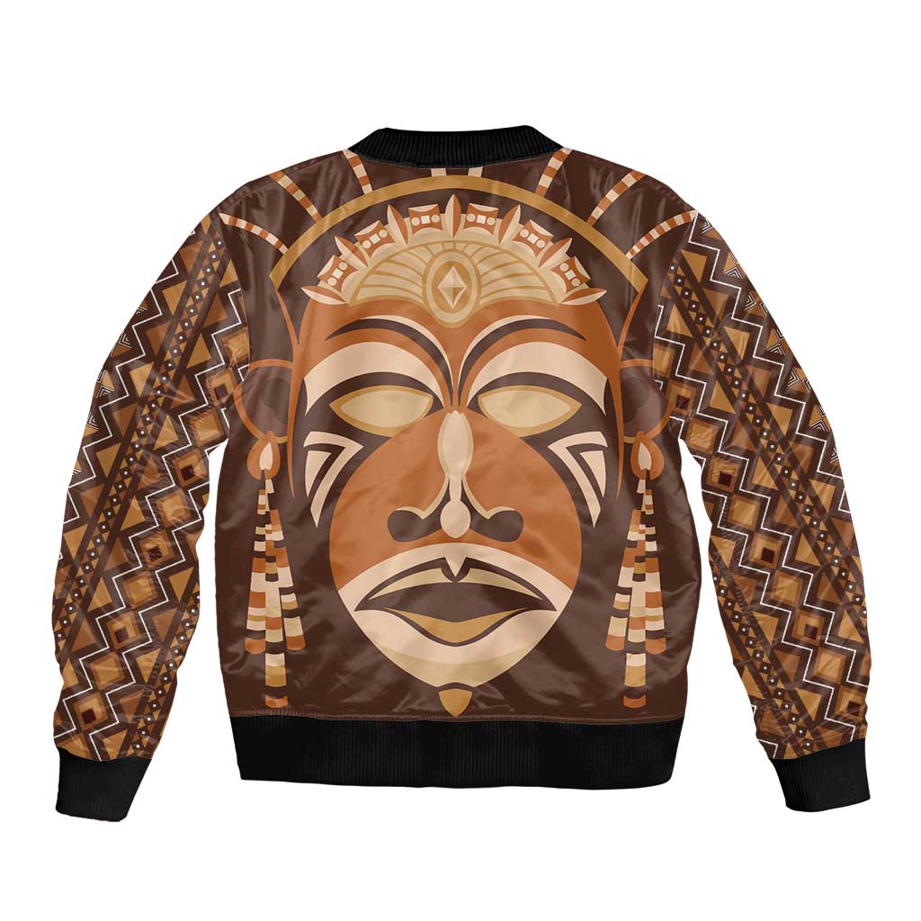 African Mask Printed Mudcloth Sleeve Zip Bomber Jacket - Wonder Print Shop