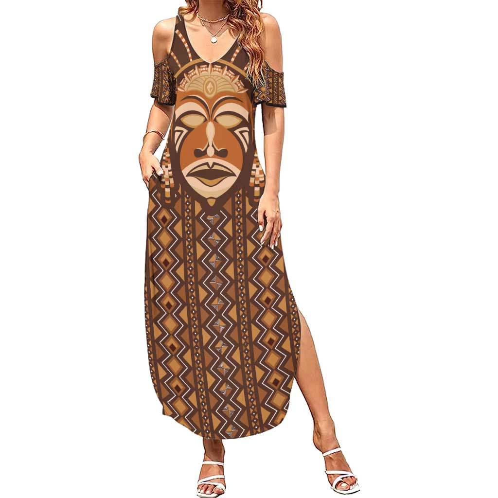 African Mask Printed Mudcloth Summer Maxi Dress - Wonder Print Shop
