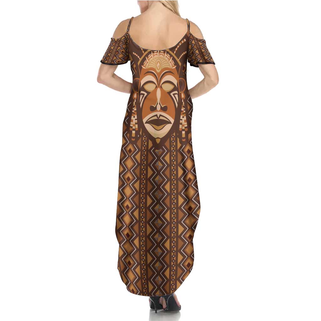 African Mask Printed Mudcloth Summer Maxi Dress - Wonder Print Shop